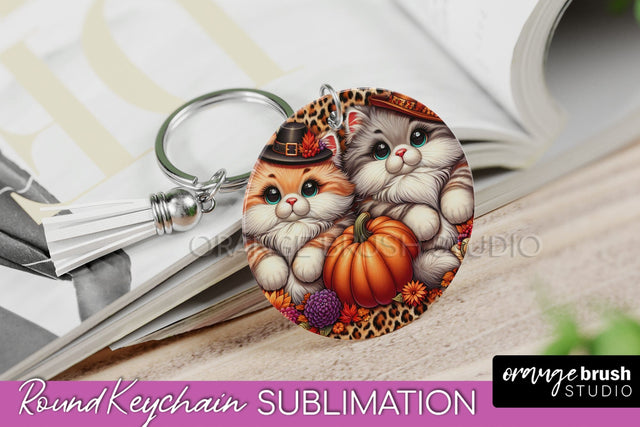 Fall Keychain - Cute Cat Keychain Sublimation Design Sublimation OrangeBrushStudio 