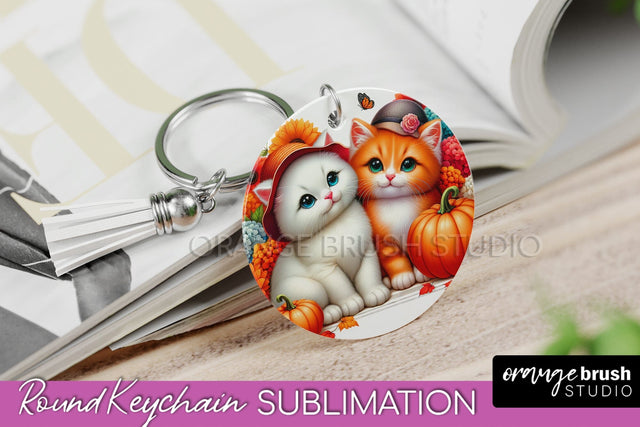 Fall Keychain - Cute Cat Keychain Sublimation Design Sublimation OrangeBrushStudio 