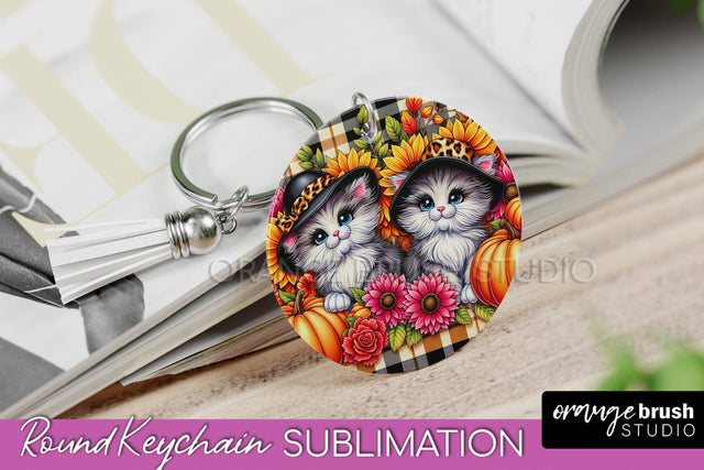 Fall Keychain - Cute Cat Keychain Sublimation Design Sublimation OrangeBrushStudio 