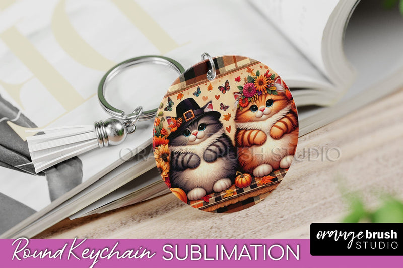 Fall Keychain - Cute Cat Keychain Sublimation Design Sublimation OrangeBrushStudio 