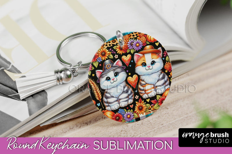 Fall Keychain - Cute Cat Keychain Sublimation Design Sublimation OrangeBrushStudio 