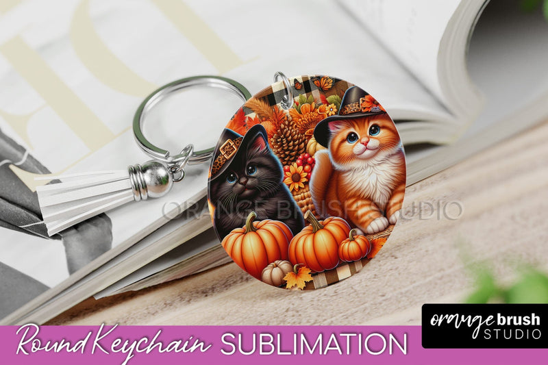 Fall Keychain - Cute Cat Keychain Sublimation Design Sublimation OrangeBrushStudio 