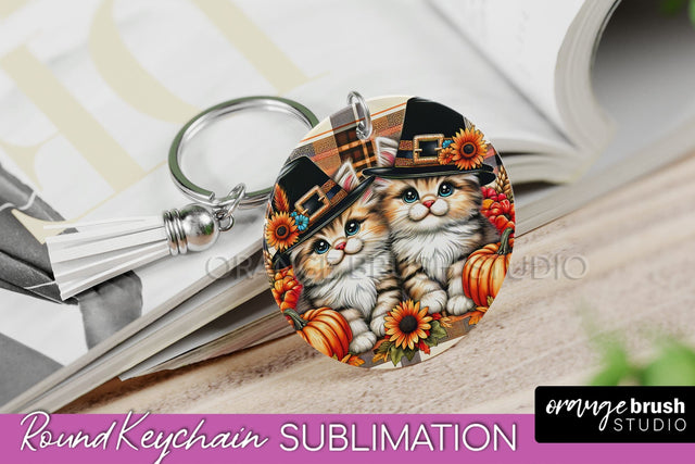 Fall Keychain - Cute Cat Keychain Sublimation Design Sublimation OrangeBrushStudio 
