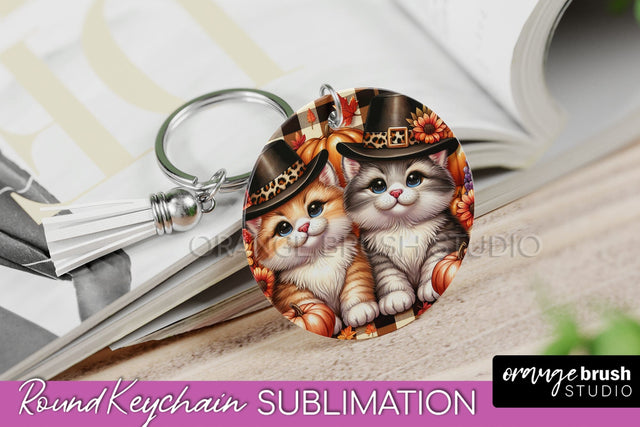 Fall Keychain - Cute Cat Keychain Sublimation Design Sublimation OrangeBrushStudio 