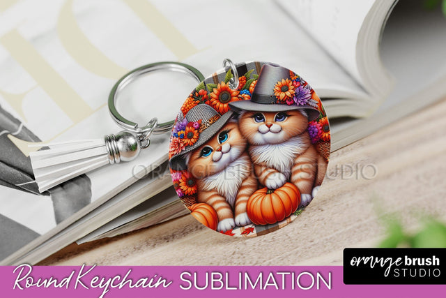 Fall Keychain - Cute Cat Keychain Sublimation Design Sublimation OrangeBrushStudio 