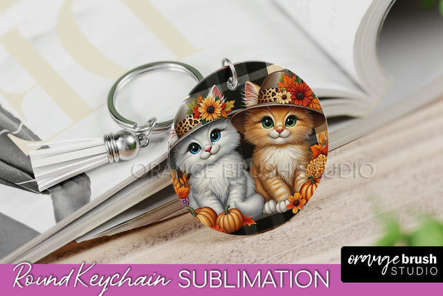 Fall Keychain - Cute Cat Keychain Sublimation Design Sublimation OrangeBrushStudio 