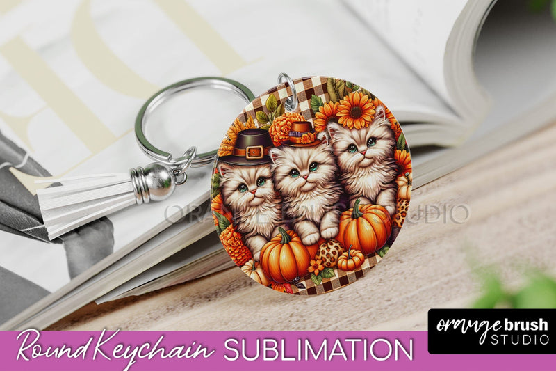 Fall Keychain - Cute Cat Keychain Sublimation Design Sublimation OrangeBrushStudio 