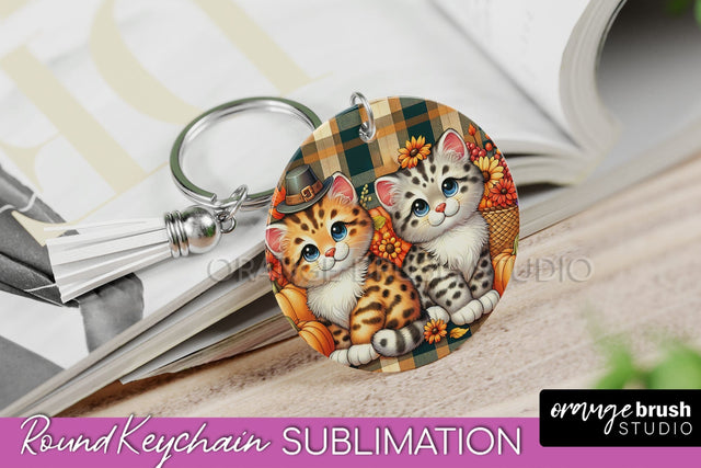 Fall Keychain - Cute Cat Keychain Sublimation Design Sublimation OrangeBrushStudio 