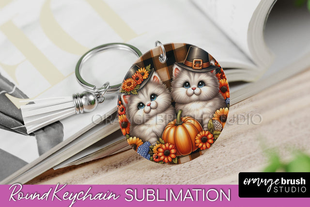 Fall Keychain - Cute Cat Keychain Sublimation Design Sublimation OrangeBrushStudio 