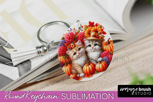 Fall Keychain - Cute Cat Keychain Sublimation Design Sublimation OrangeBrushStudio 