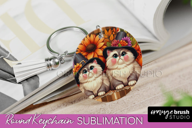 Fall Keychain - Cute Cat Keychain Sublimation Design Sublimation OrangeBrushStudio 