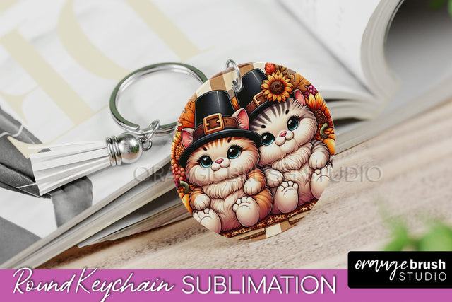 Fall Keychain - Cute Cat Keychain Sublimation Design Sublimation OrangeBrushStudio 