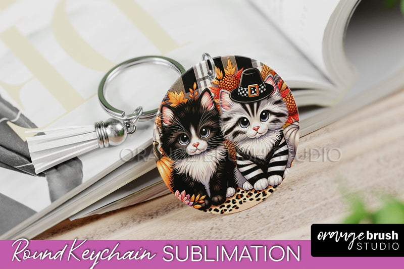 Fall Keychain - Cute Cat Keychain Sublimation Design Sublimation OrangeBrushStudio 