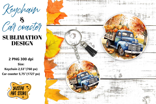 Fall Keychain. Fall Car coaster sublimation design Sublimation Yustaf Art Store 