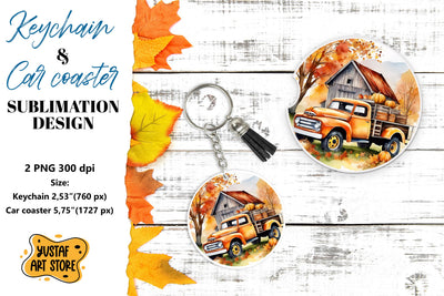 Fall Keychain. Fall Car coaster sublimation design Sublimation Yustaf Art Store 