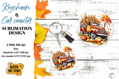 Fall Keychain. Fall Car coaster sublimation design Sublimation Yustaf Art Store 