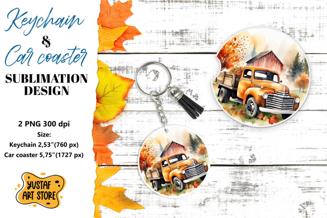 Fall Keychain. Fall Car coaster sublimation design Sublimation Yustaf Art Store 