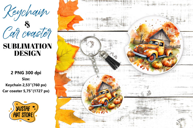 Fall Keychain. Fall Car coaster sublimation design Sublimation Yustaf Art Store 
