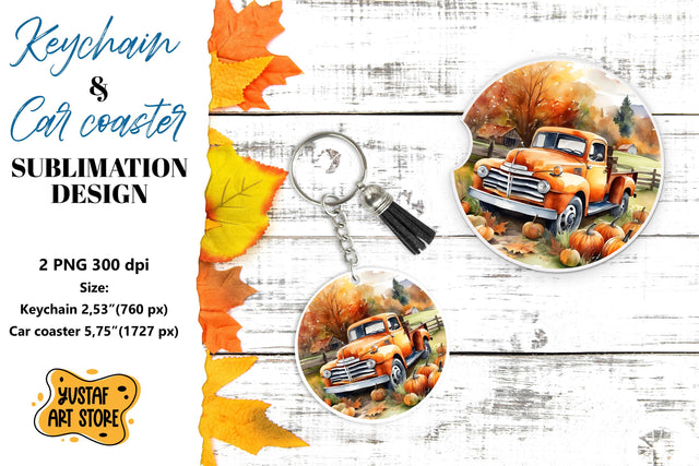 Fall Keychain. Fall Car coaster sublimation design Sublimation Yustaf Art Store 