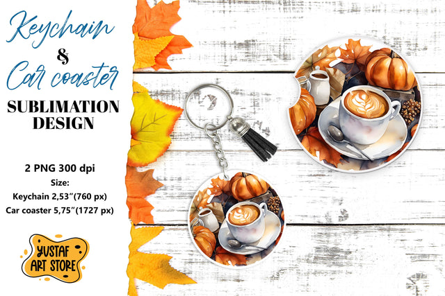 Fall Keychain. Fall Car coaster sublimation design Sublimation Yustaf Art Store 