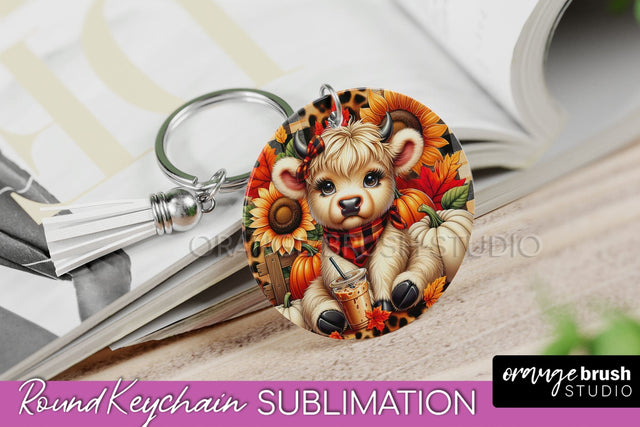 Fall Keychain - Highland Cow Keychain Sublimation - Cute Cow Sublimation OrangeBrushStudio 