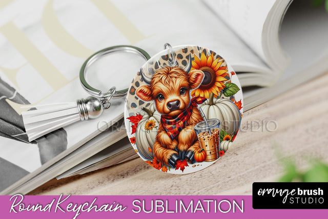 Fall Keychain - Highland Cow Keychain Sublimation - Cute Cow Sublimation OrangeBrushStudio 