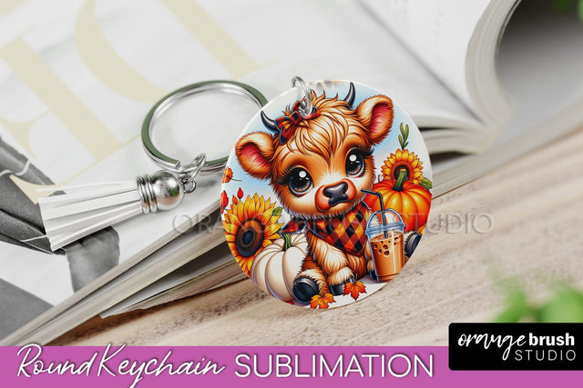 Fall Keychain - Highland Cow Keychain Sublimation - Cute Cow Sublimation OrangeBrushStudio 