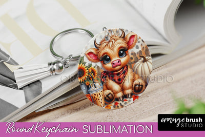 Fall Keychain - Highland Cow Keychain Sublimation - Cute Cow Sublimation OrangeBrushStudio 
