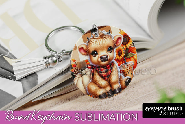 Fall Keychain - Highland Cow Keychain Sublimation - Cute Cow Sublimation OrangeBrushStudio 
