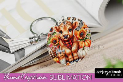 Fall Keychain - Highland Cow Keychain Sublimation - Cute Cow Sublimation OrangeBrushStudio 