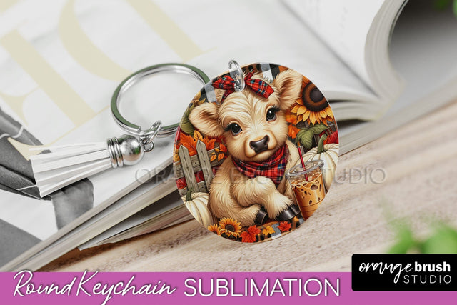 Fall Keychain - Highland Cow Keychain Sublimation - Cute Cow Sublimation OrangeBrushStudio 