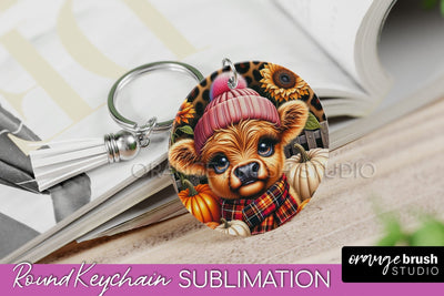 Fall Keychain - Highland Cow Keychain Sublimation - Cute Cow Sublimation OrangeBrushStudio 