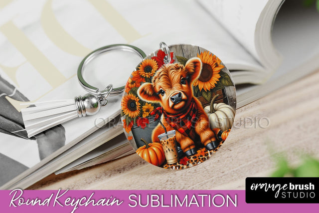 Fall Keychain - Highland Cow Keychain Sublimation - Cute Cow Sublimation OrangeBrushStudio 