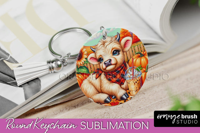 Fall Keychain - Highland Cow Keychain Sublimation - Cute Cow Sublimation OrangeBrushStudio 