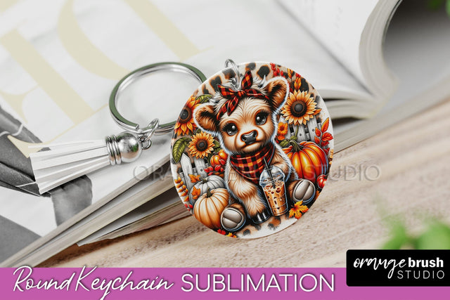 Fall Keychain - Highland Cow Keychain Sublimation - Cute Cow Sublimation OrangeBrushStudio 