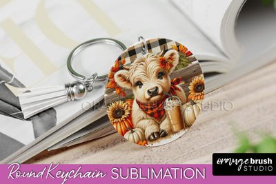 Fall Keychain - Highland Cow Keychain Sublimation - Cute Cow Sublimation OrangeBrushStudio 