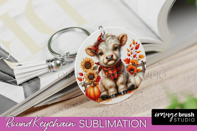 Fall Keychain - Highland Cow Keychain Sublimation - Cute Cow Sublimation OrangeBrushStudio 