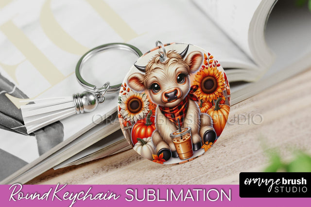 Fall Keychain - Highland Cow Keychain Sublimation - Cute Cow Sublimation OrangeBrushStudio 