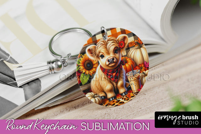 Fall Keychain - Highland Cow Keychain Sublimation - Cute Cow Sublimation OrangeBrushStudio 