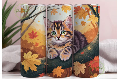 Fall Kitten Leaves 20oz Tumbler Wrap Sublimation PixelChick 