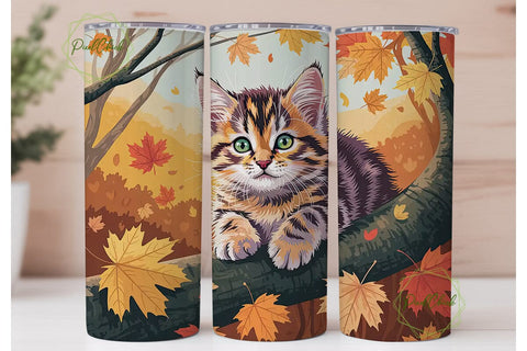 Fall Kitten Leaves 20oz Tumbler Wrap Sublimation PixelChick 