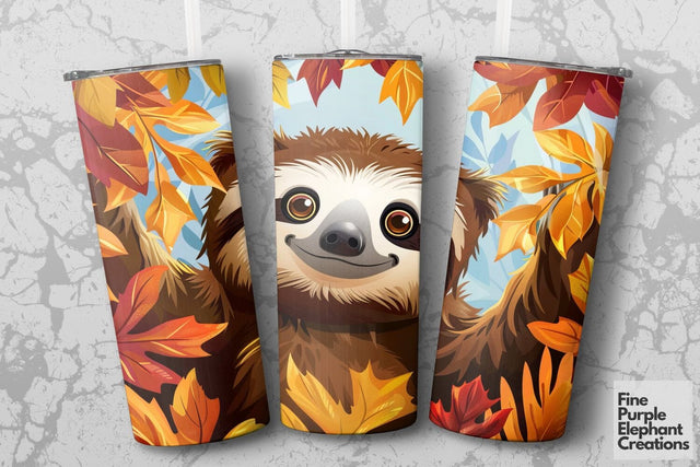Fall Lazy Mode Sloth Sublimation Tumbler Wrap Sublimation Fine Purple Elephant Creations 