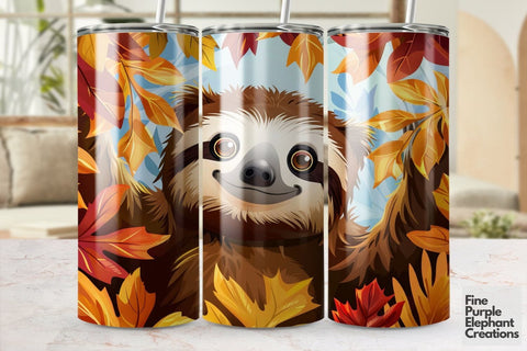 Fall Lazy Mode Sloth Sublimation Tumbler Wrap Sublimation Fine Purple Elephant Creations 