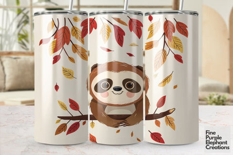 Fall Lazy Sloth Sublimation Tumbler Wrap Sublimation Fine Purple Elephant Creations 