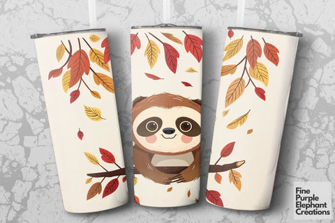 Fall Lazy Sloth Sublimation Tumbler Wrap Sublimation Fine Purple Elephant Creations 