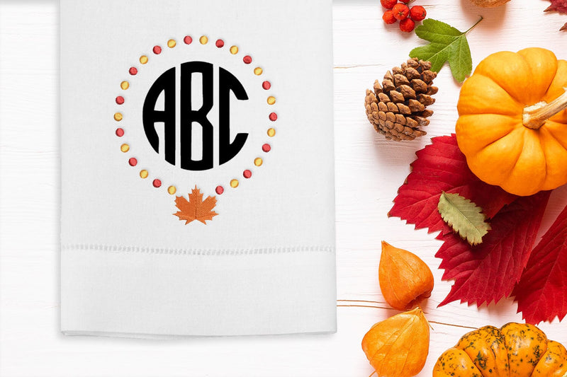 Fall Leaf Round Monogram Frame Embroidery - So Fontsy