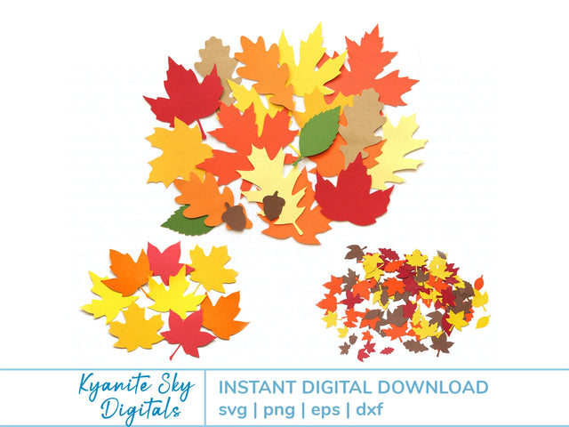 Fall Leaves All Sizes SVG Bundle autumn maple leaf oak leaf acorn shapes SVG Kyanite Sky Digitals 