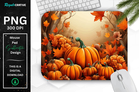 Fall Leaves and Pumpkin Bliss background Mouse pad Bundle Sublimation Regulrcrative 