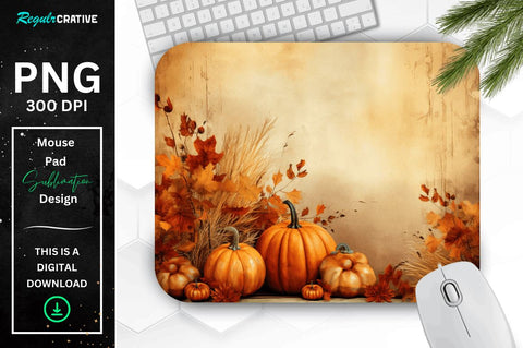 Fall Leaves and Pumpkin Bliss background Mouse pad Bundle Sublimation Regulrcrative 