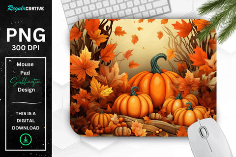 Fall Leaves and Pumpkin Bliss background Mouse pad Bundle Sublimation Regulrcrative 
